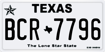 TX license plate BCR7796