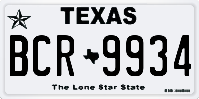 TX license plate BCR9934