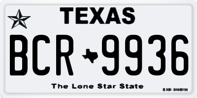 TX license plate BCR9936