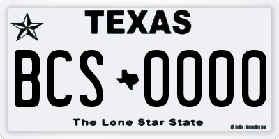 TX license plate BCS0000