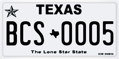 TX license plate BCS0005