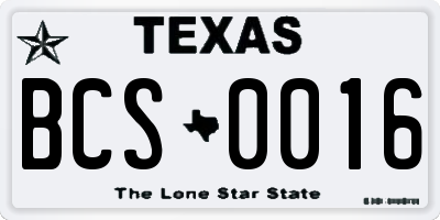 TX license plate BCS0016