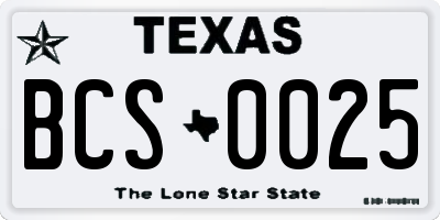 TX license plate BCS0025