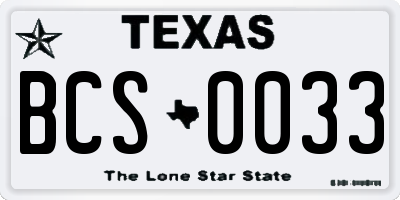 TX license plate BCS0033