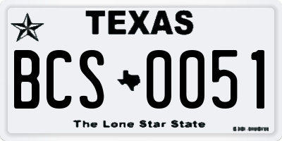 TX license plate BCS0051
