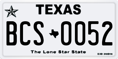 TX license plate BCS0052