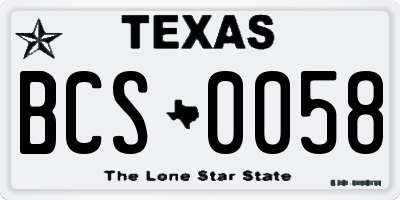 TX license plate BCS0058
