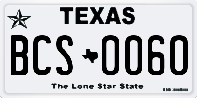 TX license plate BCS0060