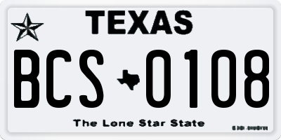 TX license plate BCS0108