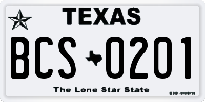 TX license plate BCS0201