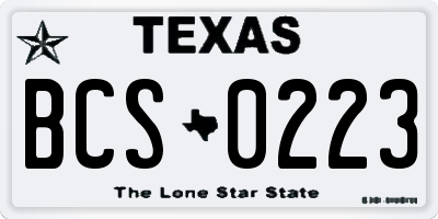 TX license plate BCS0223