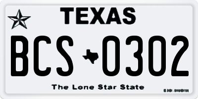 TX license plate BCS0302