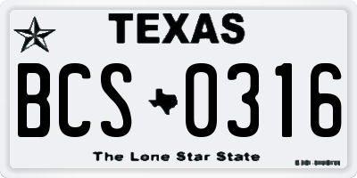 TX license plate BCS0316