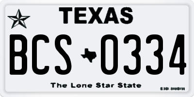 TX license plate BCS0334