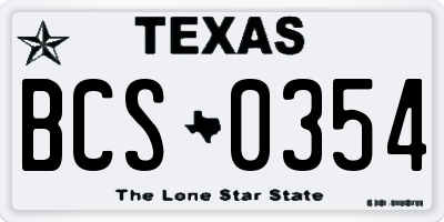 TX license plate BCS0354
