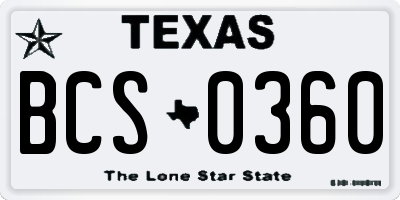 TX license plate BCS0360