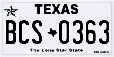 TX license plate BCS0363