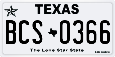 TX license plate BCS0366