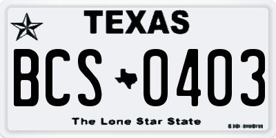 TX license plate BCS0403