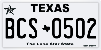 TX license plate BCS0502