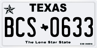 TX license plate BCS0633