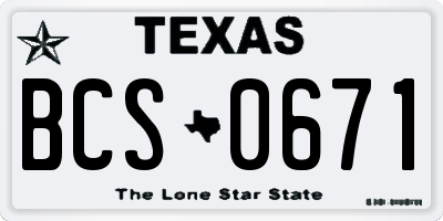 TX license plate BCS0671