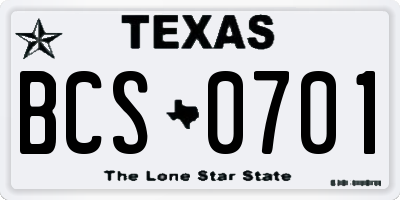 TX license plate BCS0701