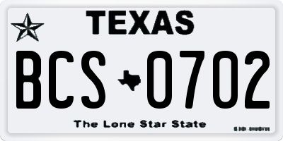 TX license plate BCS0702