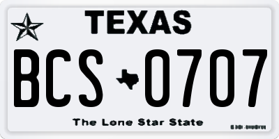 TX license plate BCS0707