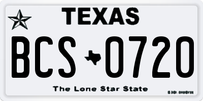 TX license plate BCS0720