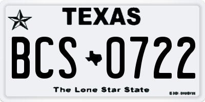 TX license plate BCS0722