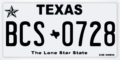 TX license plate BCS0728