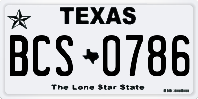 TX license plate BCS0786