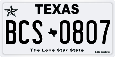 TX license plate BCS0807