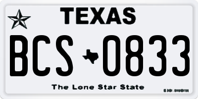 TX license plate BCS0833