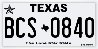 TX license plate BCS0840