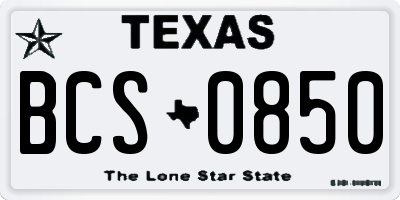 TX license plate BCS0850
