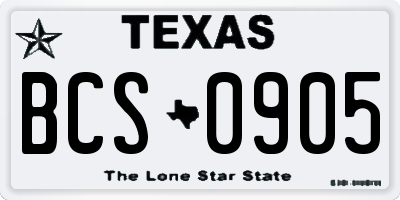 TX license plate BCS0905