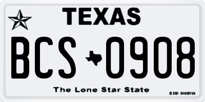 TX license plate BCS0908