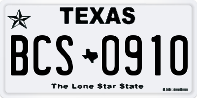 TX license plate BCS0910