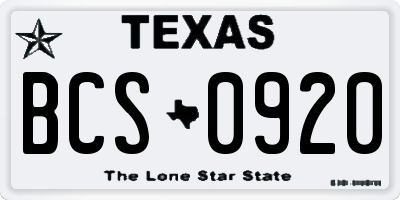 TX license plate BCS0920