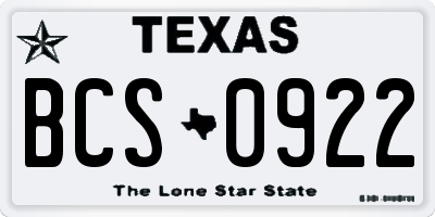 TX license plate BCS0922