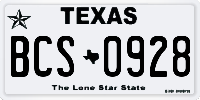 TX license plate BCS0928
