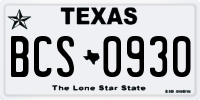 TX license plate BCS0930