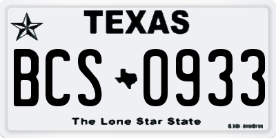 TX license plate BCS0933