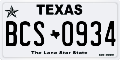 TX license plate BCS0934