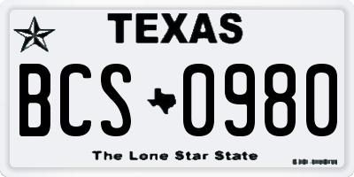 TX license plate BCS0980