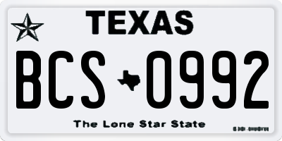 TX license plate BCS0992
