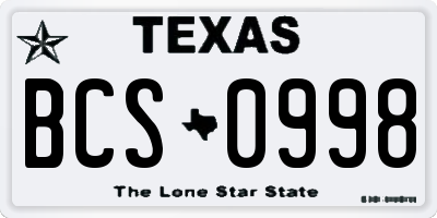 TX license plate BCS0998