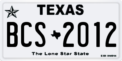 TX license plate BCS2012